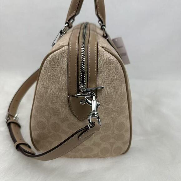 Coach Rowan Large Satchel Crossbody Bag In Signature Canvas In Sand Taupe CV959 - Picture 4 of 12